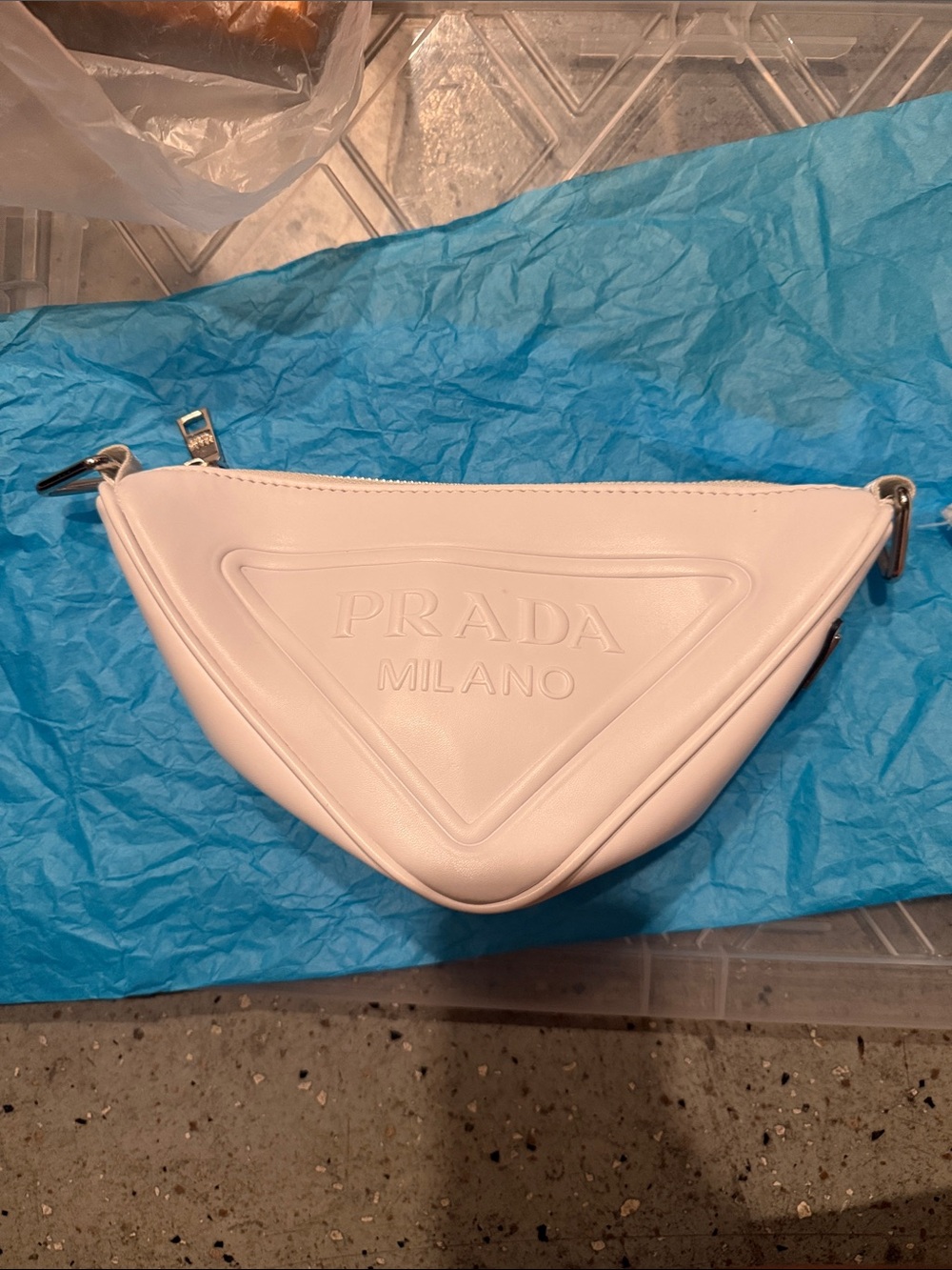 Inspired Collection White Triangle Leather Crossbody Bag